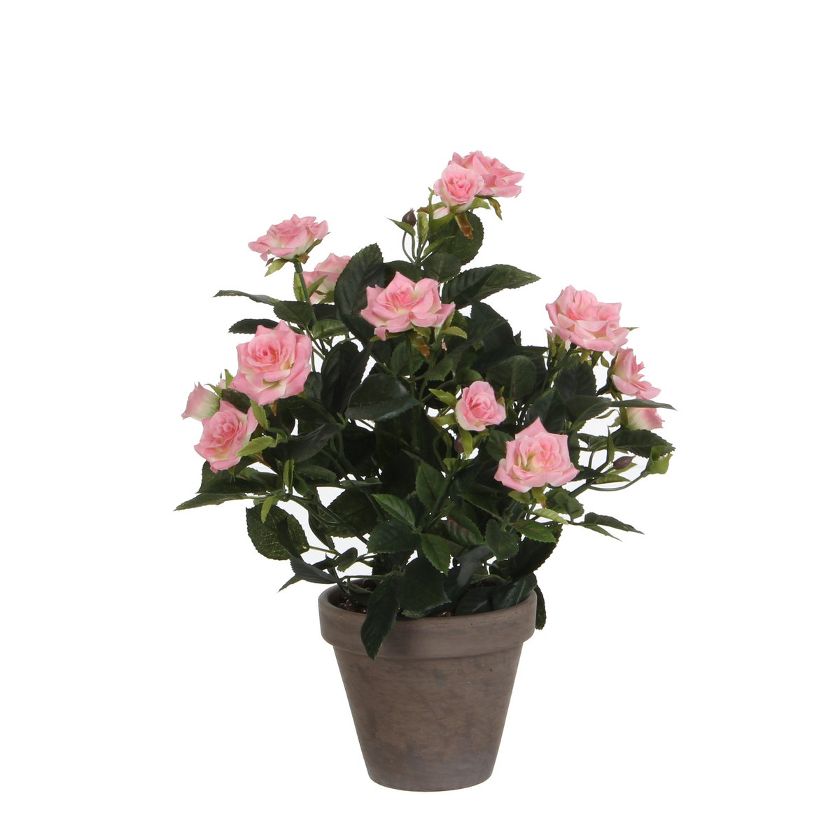 Glimmerdekorationen – Künstliche Rosenstrauchpflanze im Blumentopf – H33 x Ø25 cm – Rosa