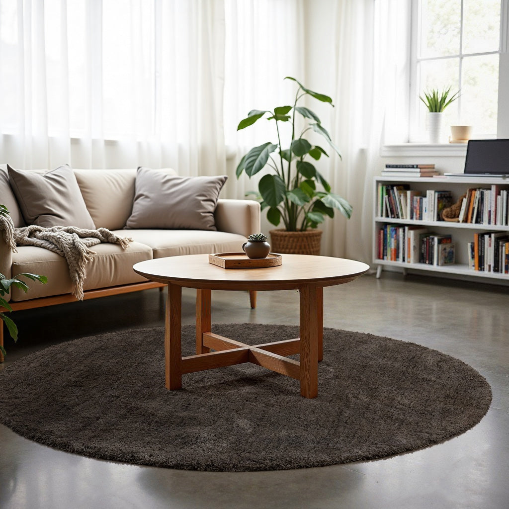 By Javy - Vloerkleed Faye - kleur Stone - rond 160 cm - zachte shaggy