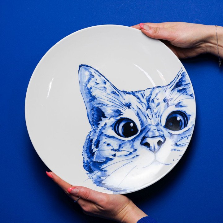 Heinen Delfts Blauw - Wandbord Poes