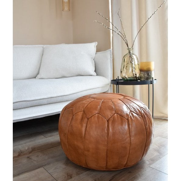 Poufs & Kissen - Lederpouf - Karamellbraun (XL) - gefüllt geliefert