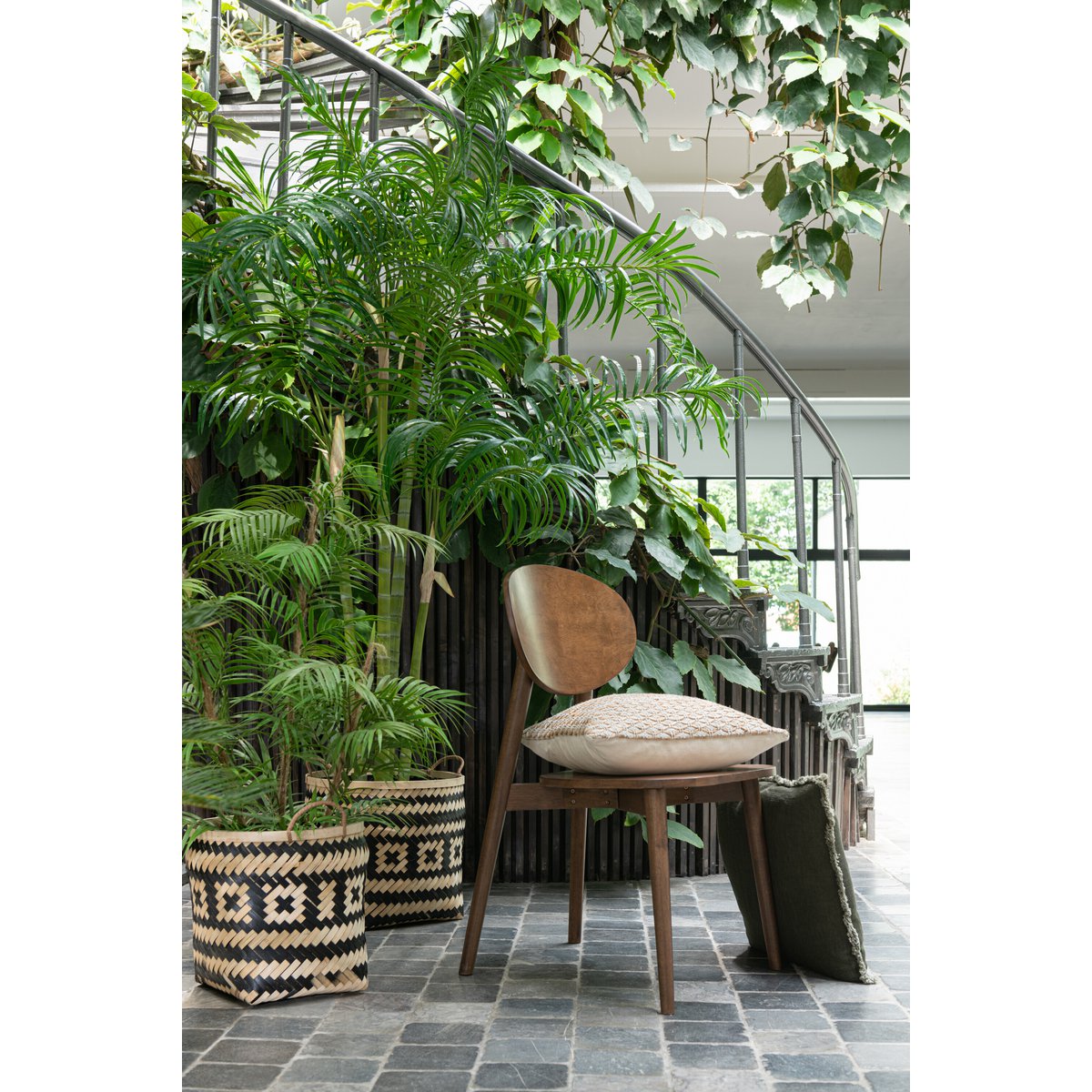 J-Line – Set mit 3 Korbmuster-Griffen, Bambus, Natur/Schwarz