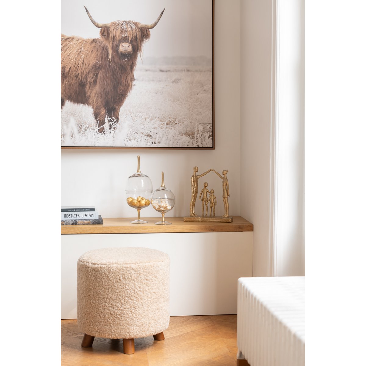 J-Line - Pouf Schafbein Polyester Beige