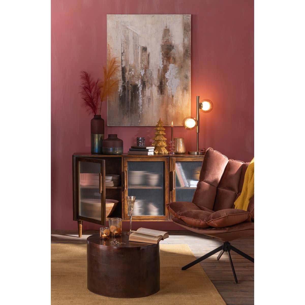 J-Line - Vase Matt/Glänzend - Glas - Rosa - Groß