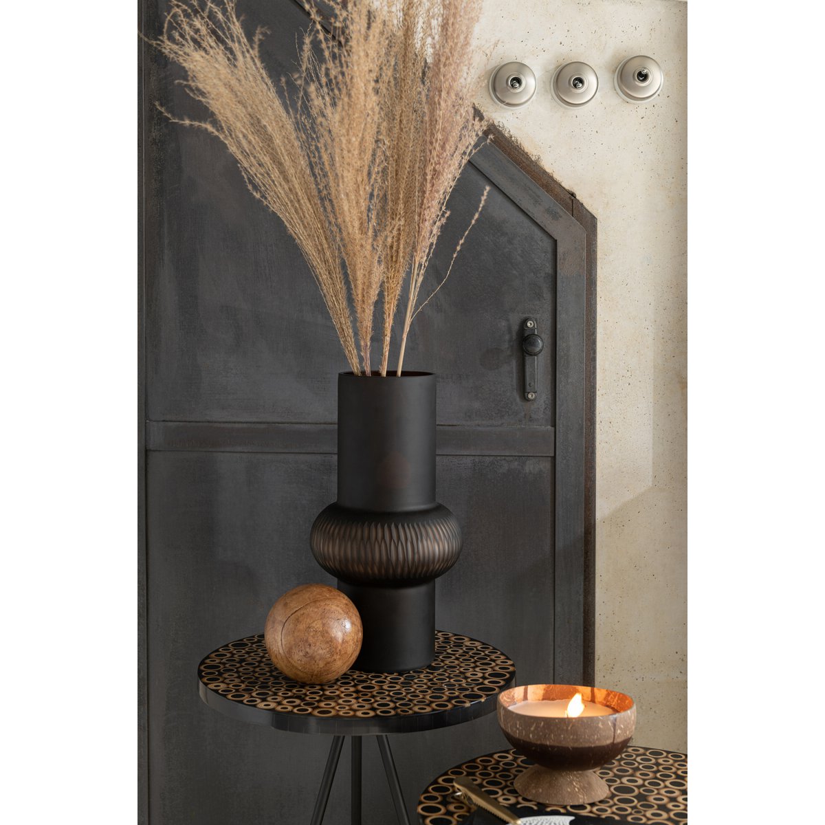 J-Line - Vase Stripe Ball - Glas - Braun - Groß