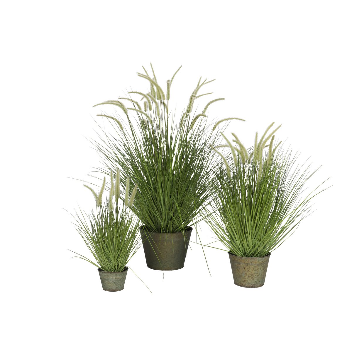 J-Line - Gräser+Schwänze im Topf, Metall, grün, Kunststoff, grün, groß
