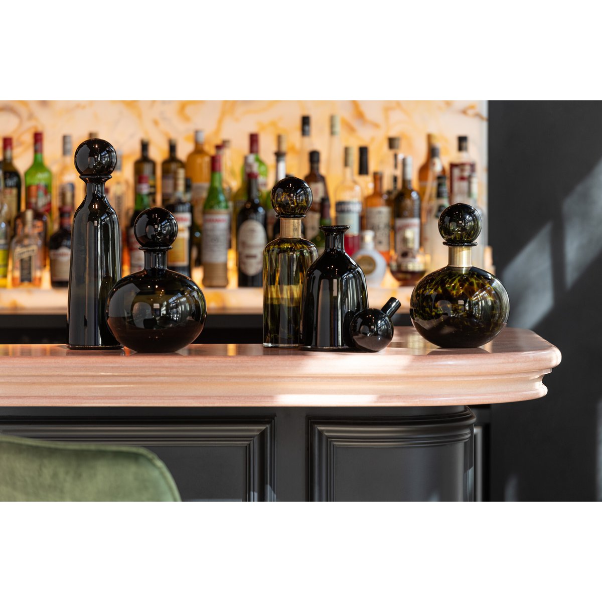 J-Line - Bottle+Stop Dot Decorative Low Glas Schwarz Klein