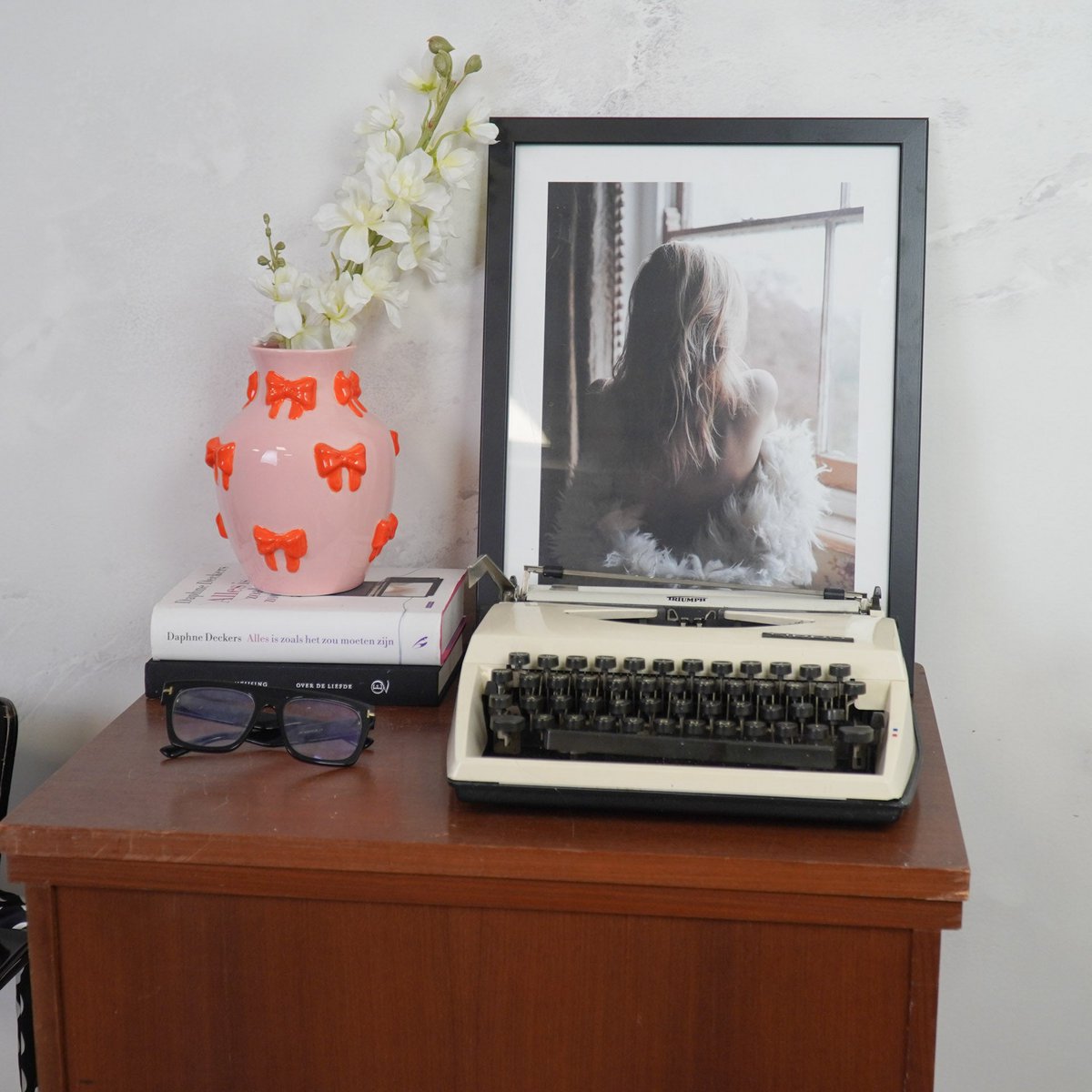 Housevitamin - Vaas - Bloemvaaslinten - roze/oranje - 14x14x19cm