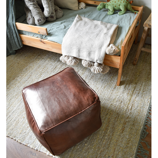 Poufs & Kissen – Quadratischer Pouf aus Leder – braun (quadratisch) – gefüllt geliefert
