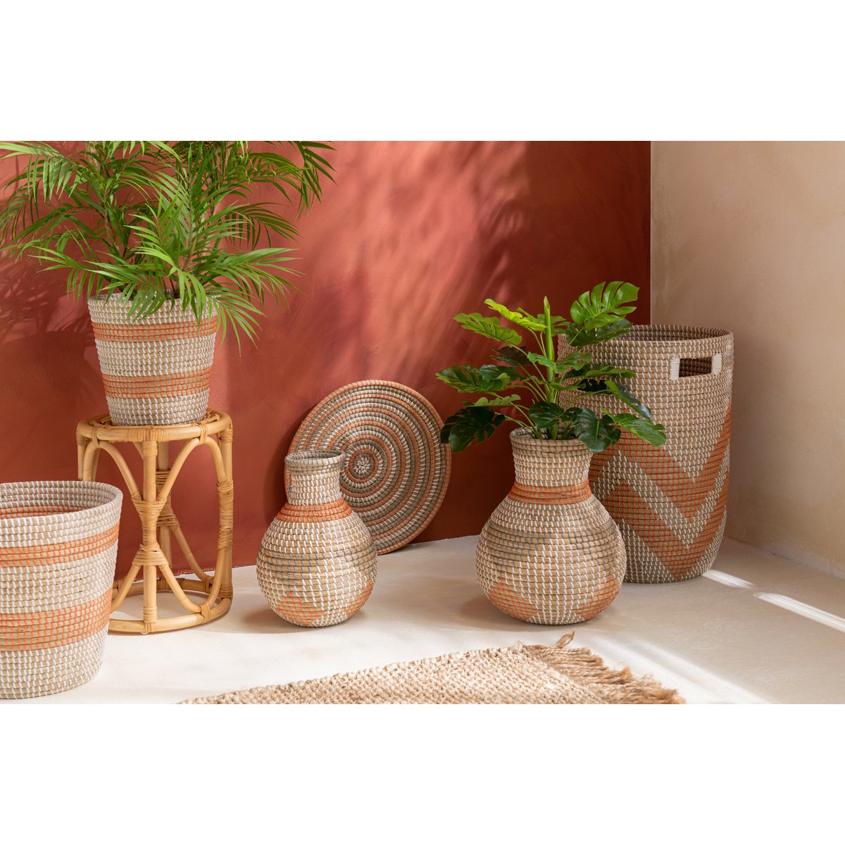 J-Line – Körbe gestreift – Seegras – Orange