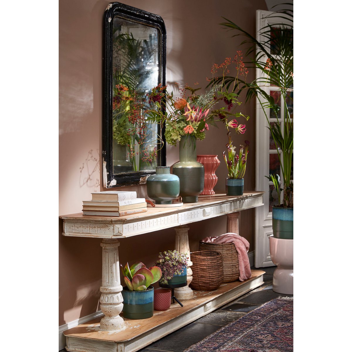 Glimmerdekorationen - Olof Blumentopf - H24 x Ø26 cm - Terrakotta - Dunkelgrün