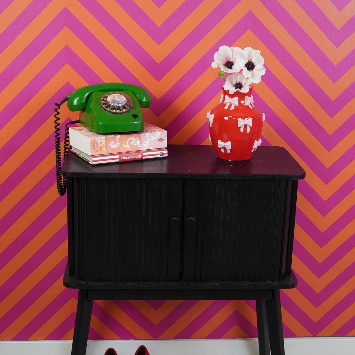 Housevitamin - Vaas - Bloemvaaslinten - rood/roze - 14x14x19cm