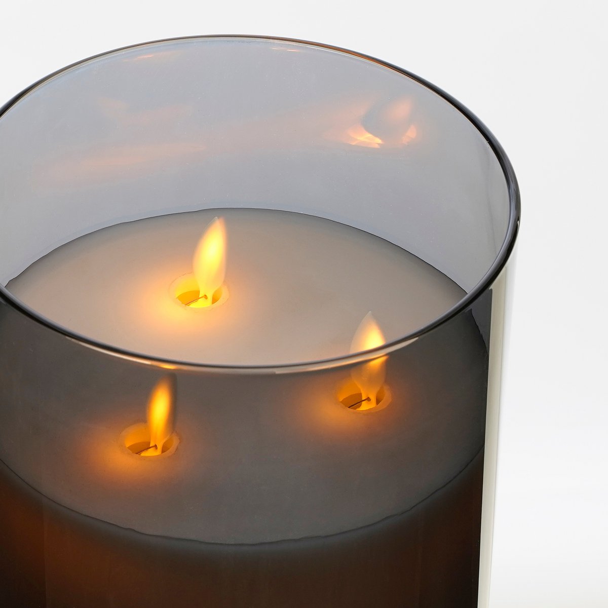 Glimmerdekorationen – LED-Kerze – H20 x Ø15 cm – Glas/Wachs – Grau