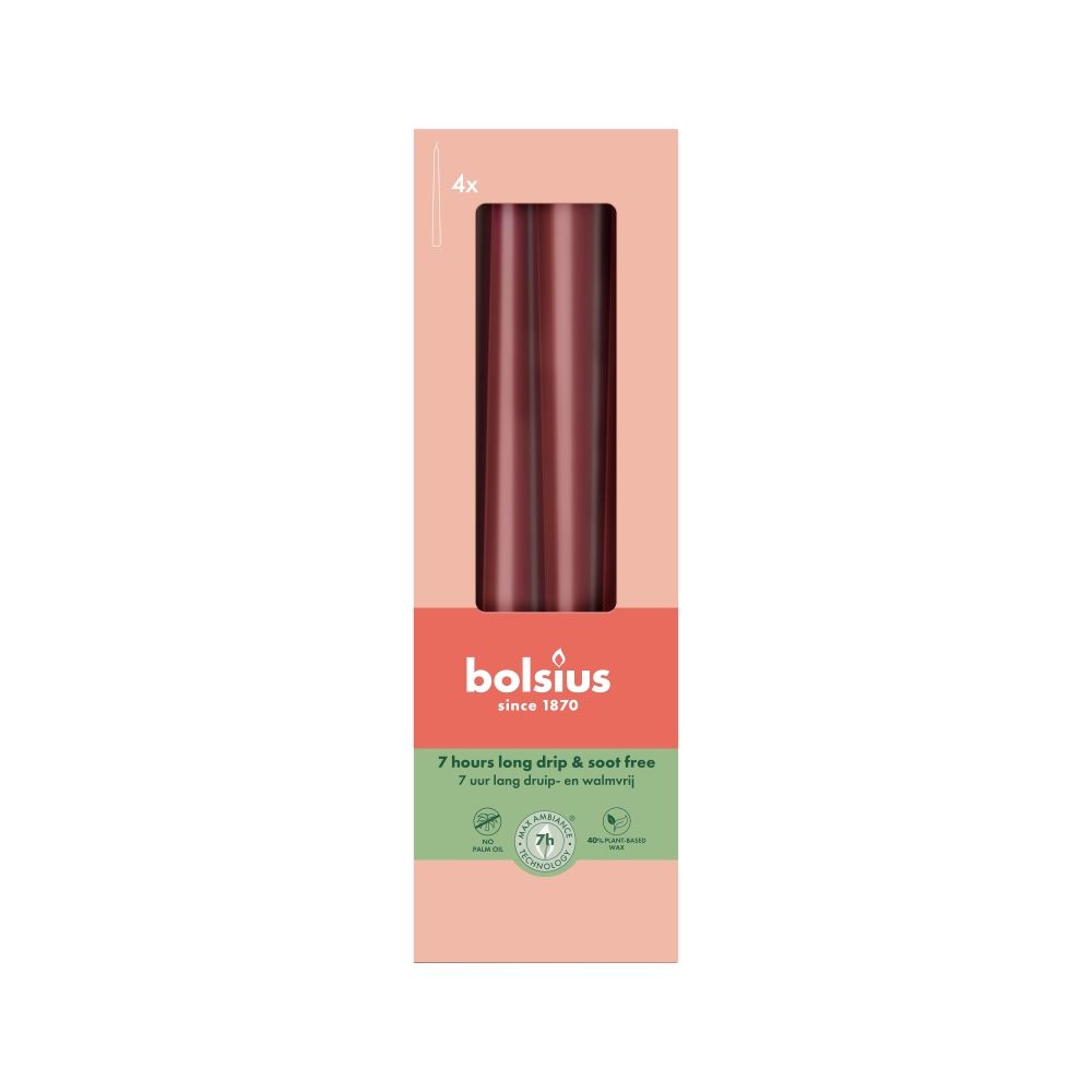 Bolsius - Gotische kaarsen - 245/24 - 4 stuks per verpakking - Velvet Red