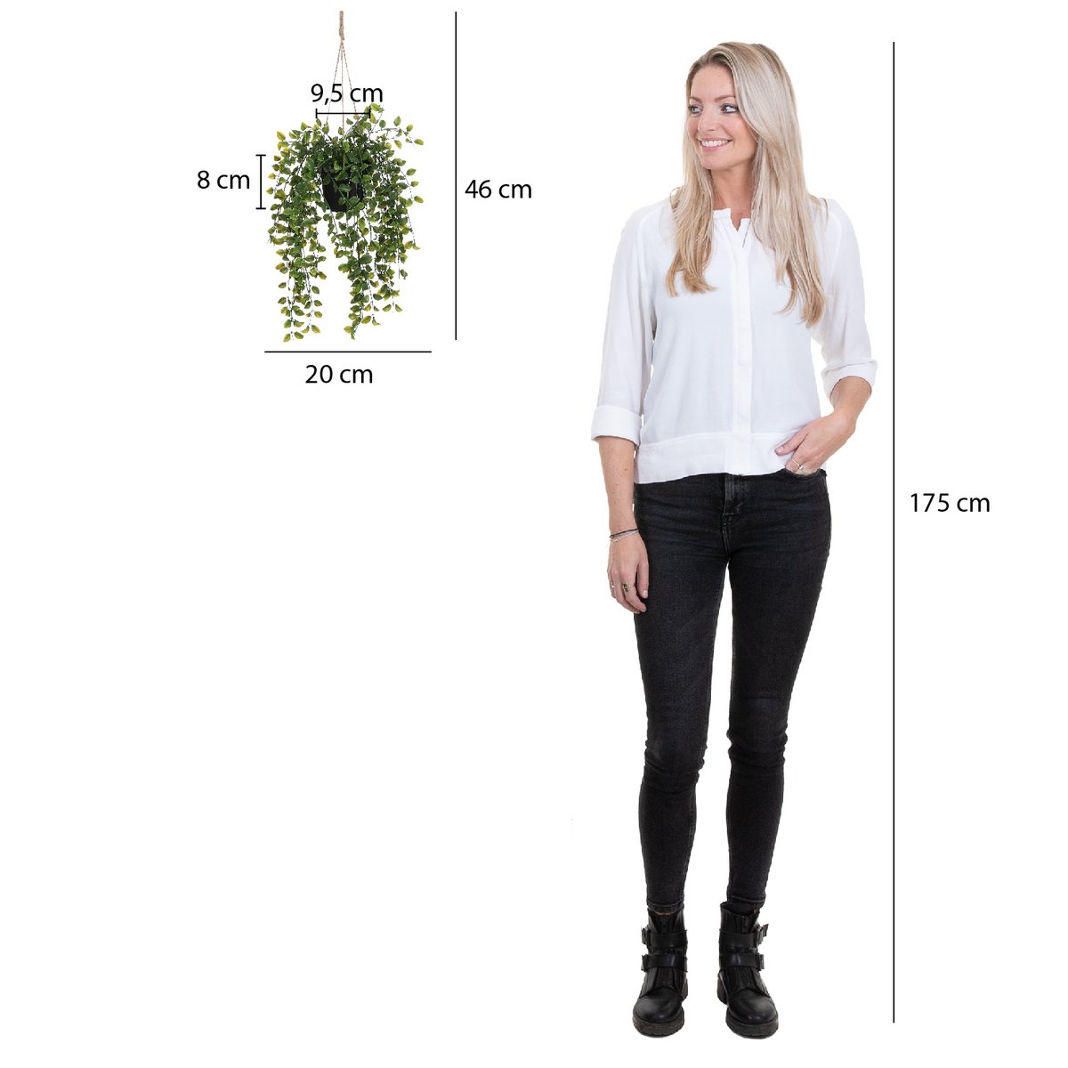 Mica Decorations - Ficus Kunst Hangplant in Pot - H46 x Ø20 cm - Groen