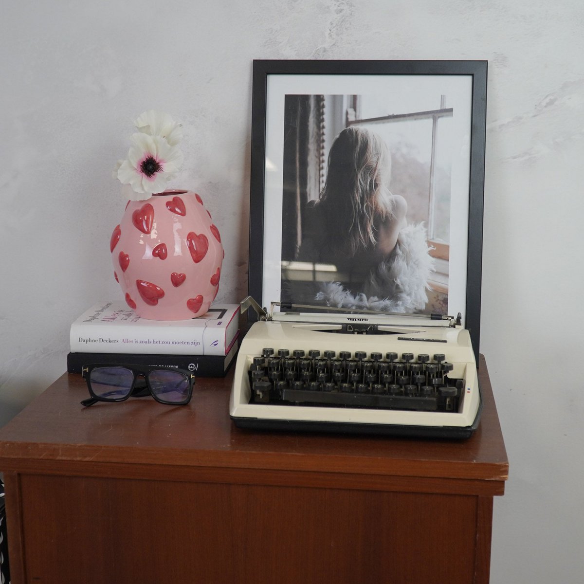 Housevitamin - Vaas - bloemenvaas - harten - roze/rood - 16x16x17,5 cm