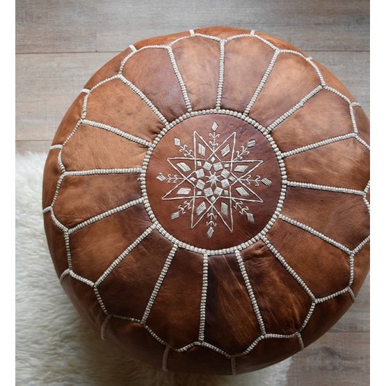 Poufs & Kissen - Lederpouf - Cognacbraun - gefüllt geliefert