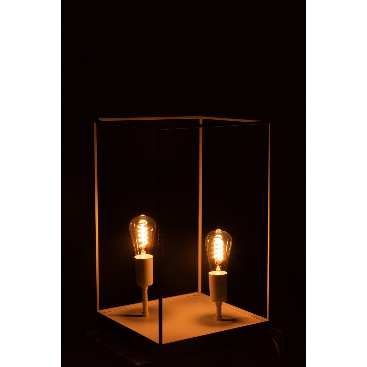 J-Line - 2 Lampen Tischlampe mit rechteckigem Rahmen - Metall - Weiß - L