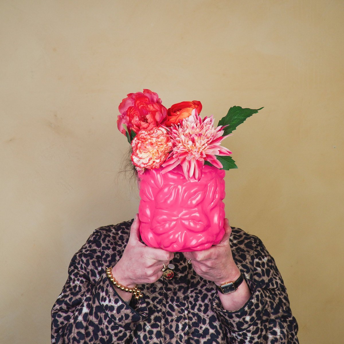 Housevitamin - Pot - Kisses - Keramiek - Neon Roze - 17,5x17,5x17,5cm