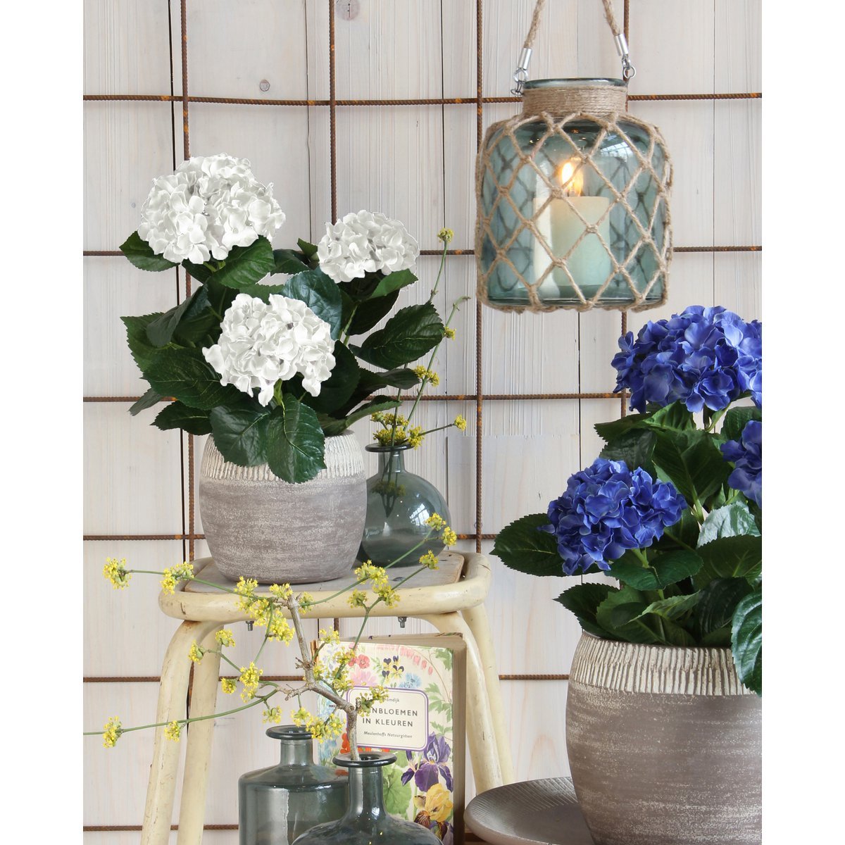 Glimmerdekorationen – Künstliche Hortensienpflanze im Blumentopf – H45 x Ø45 cm – Weiß