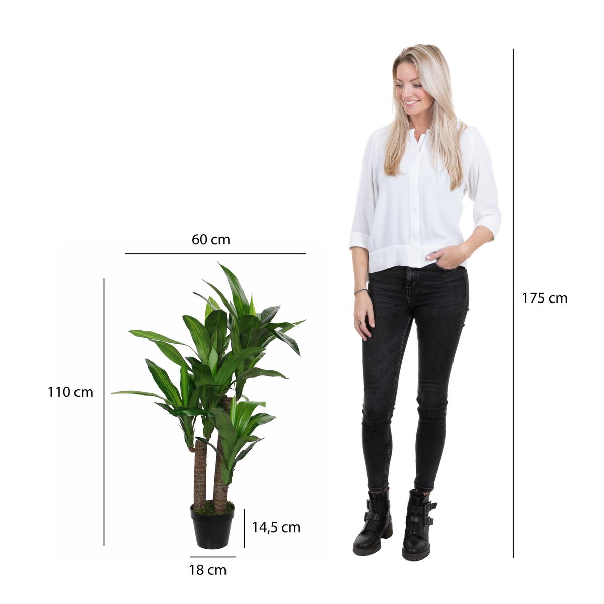 Glimmerdekorationen – Künstliche Dracaena-Pflanze – H110 x Ø60 cm