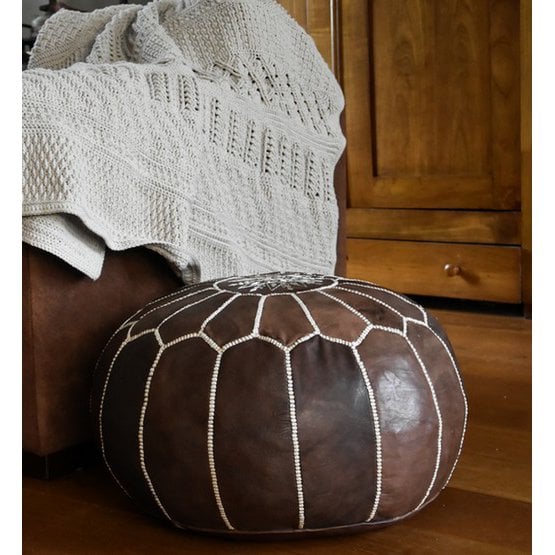 Poufs & Kissen - Lederpouf - Holzbraun - gefüllt geliefert