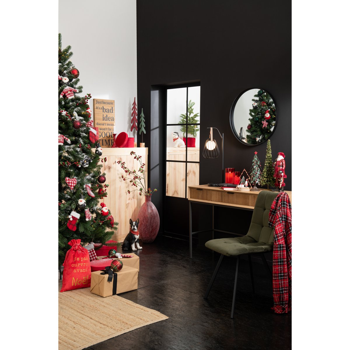 J-Line - Spiegel Rond Hoge Rand - Metaal/Glas - Zwart - Small