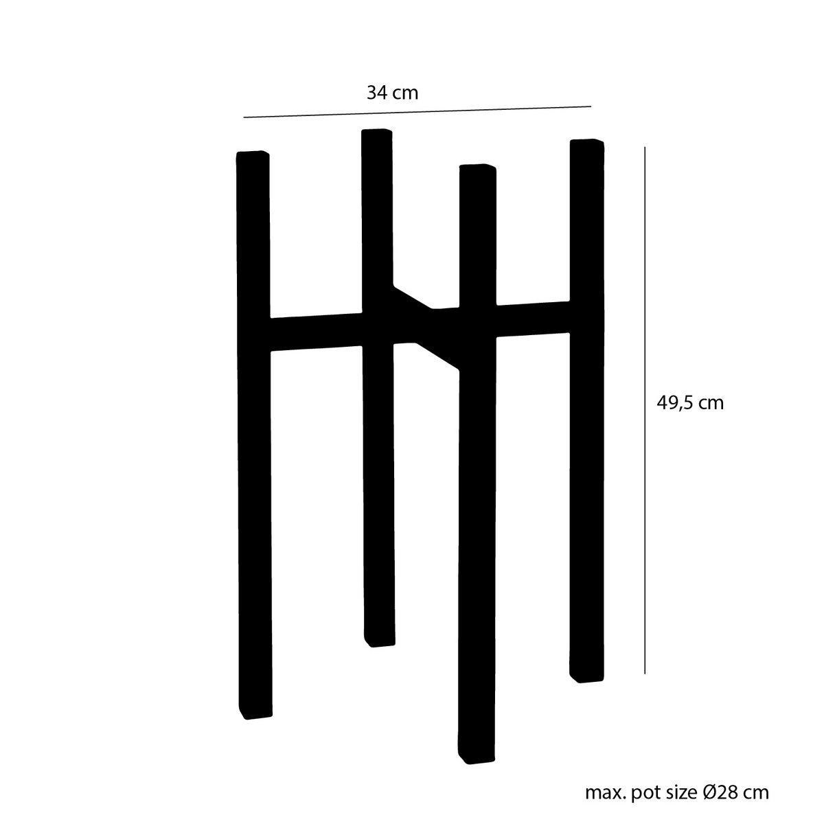 Glimmerdekorationen – Ascot Pflanzenständer XL – L34 x B34 x H50 cm – Metall – Schwarz