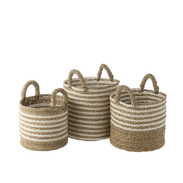 J-Line – Körbe „Striped Raffia“ (3er-Set) – Weiß/Natur