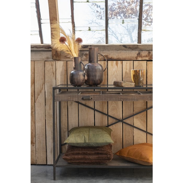 J-Line - Lederkissen 'Kuhhaar' - Oliv