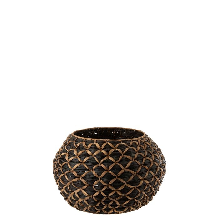 J-Line - Korb aus Wasserhyazinthe 'Roni' (Konvex, Schwarz/Braun)