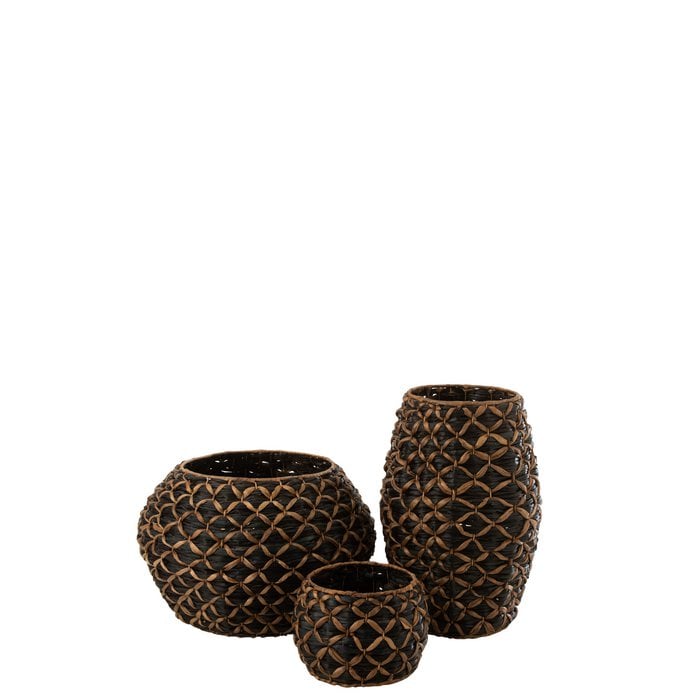J-Line - Korb aus Wasserhyazinthe 'Roni' (Konvex, Schwarz/Braun)