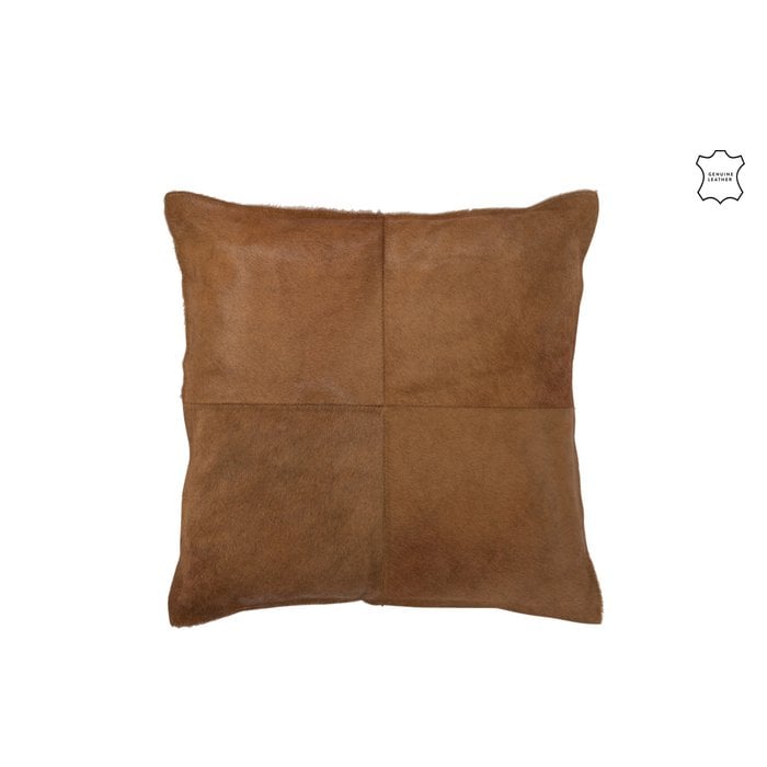 J-Line - Lederkissen 'Kuhhaar' - Dunkel/Kamel