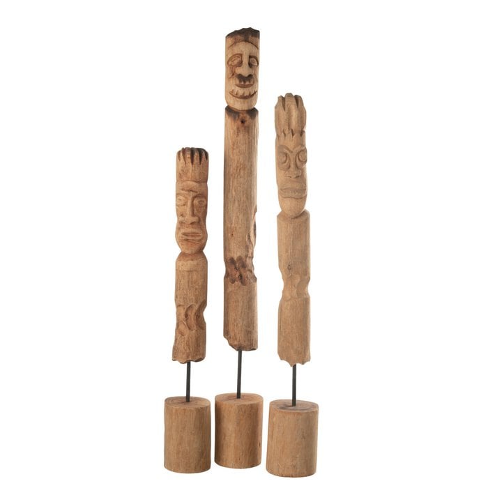 J-Line – Figuren auf Sockel „Totem“ (3er-Set) – Natur