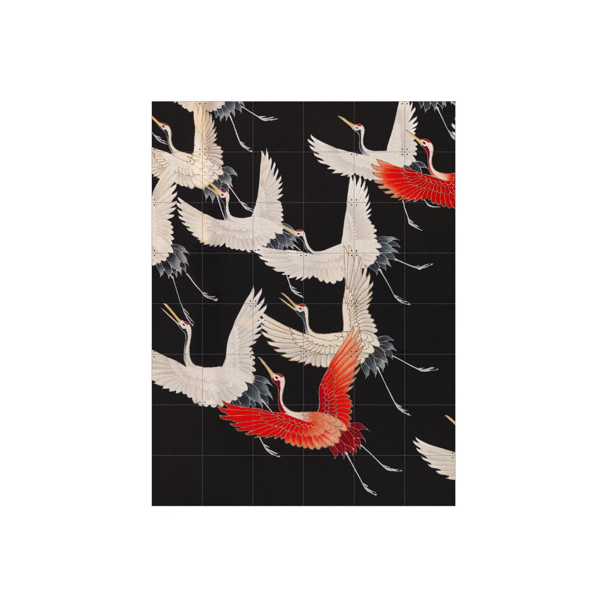 IXXI - Kimono met Kraanvogels Wanddecoratie - Poster - Wanddecoratie - S - red, black, orange, white