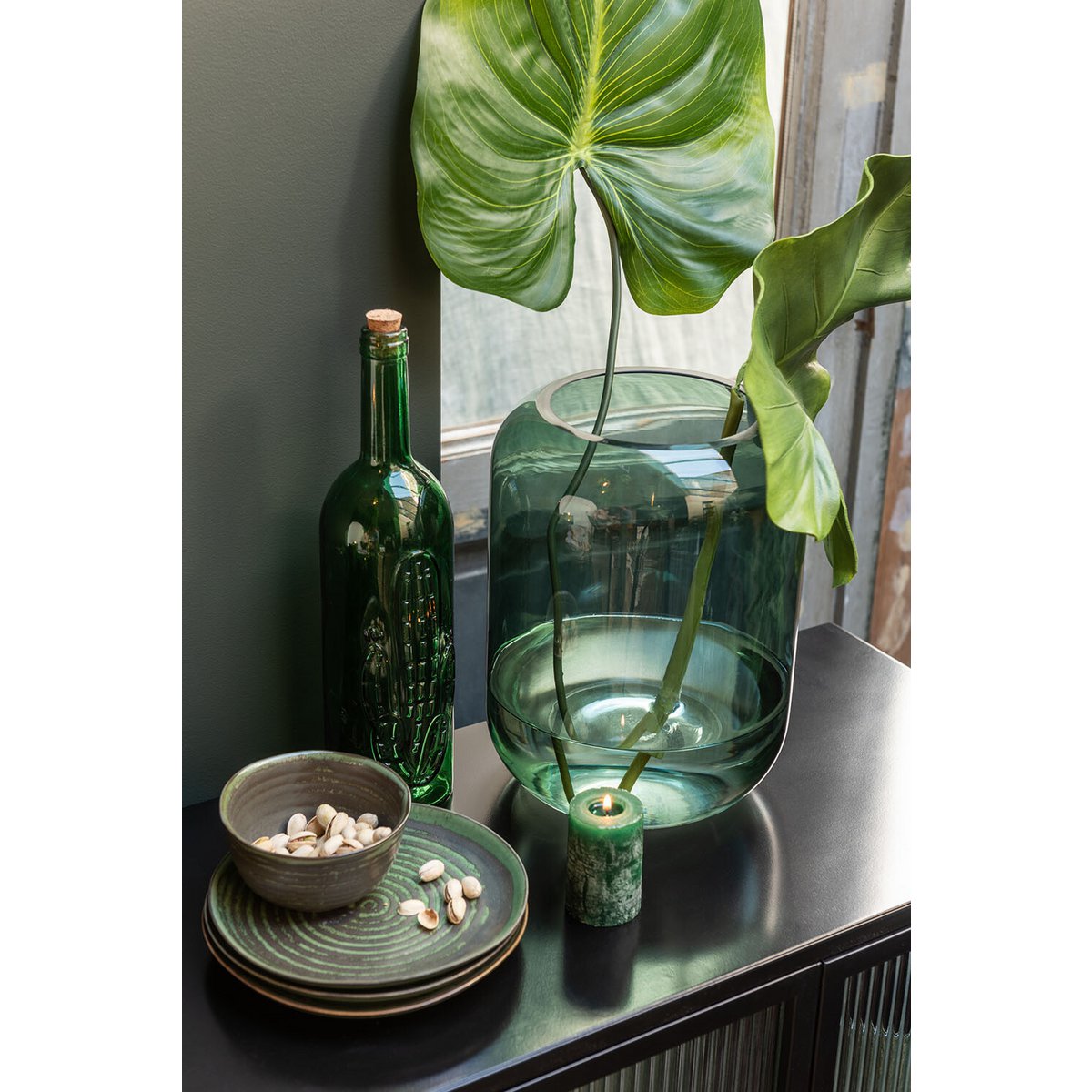 J-Line - Vaas Rond Hoog - Glas - Groen - Medium - 29.50cm Hoog