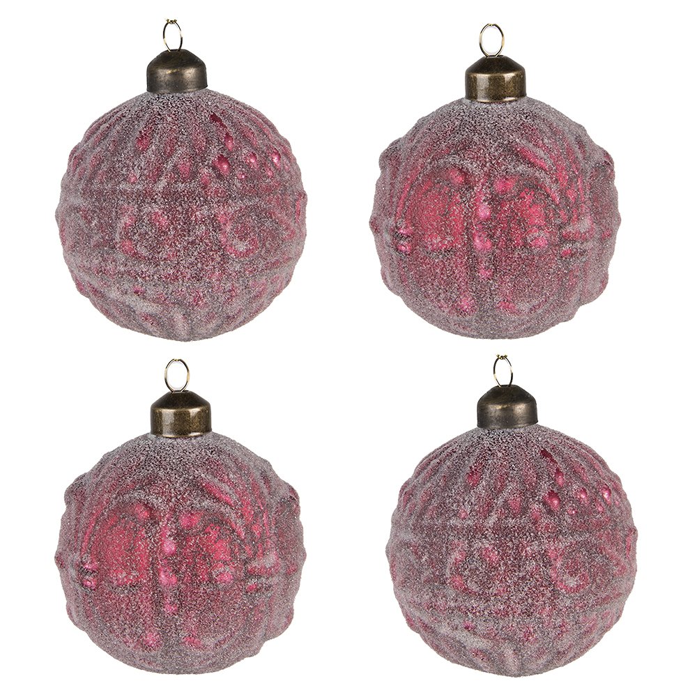 Clayre & Eef - Kerstbal Set van 4 Rood, Glas (4) Ø 8x8 cm