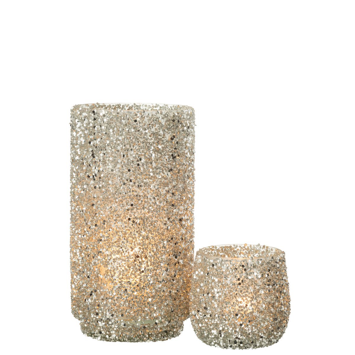 J-Line - Lantaarn Glitter - Glas - Zilver - Groot