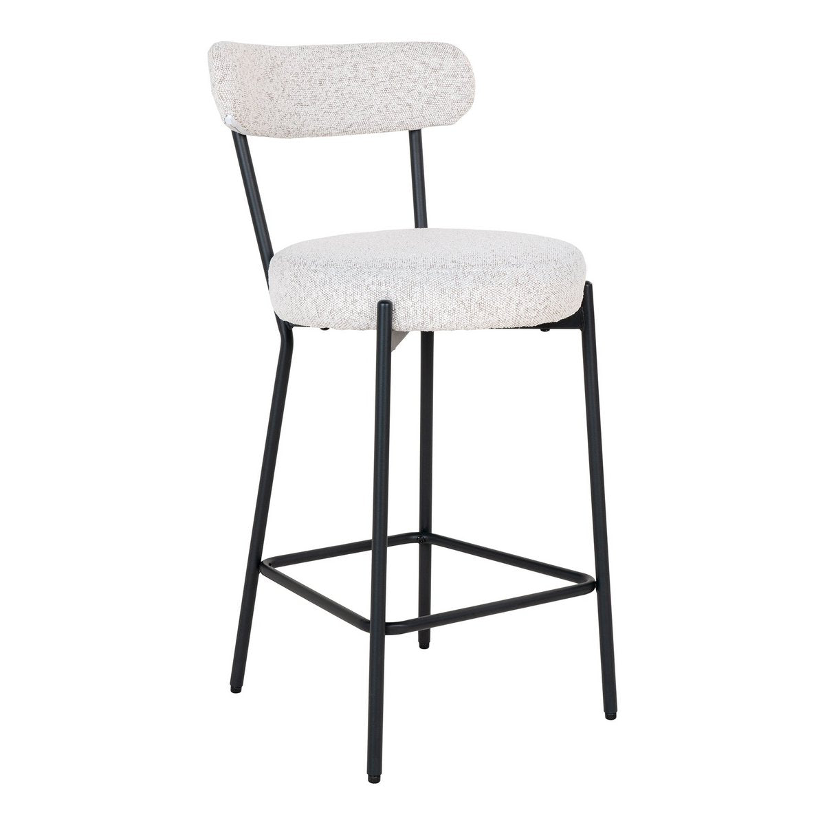 House Nordic - Badalona Counter Chair - Barkruk, wit bouclé met zwarte poten, HN1270