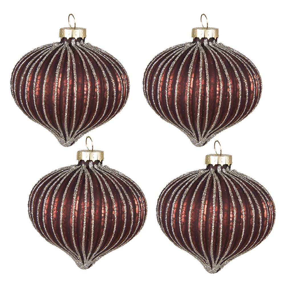 Clayre & Eef - Kerstbal Set van 4 Rood, Glas (4) Ø 8x8 cm