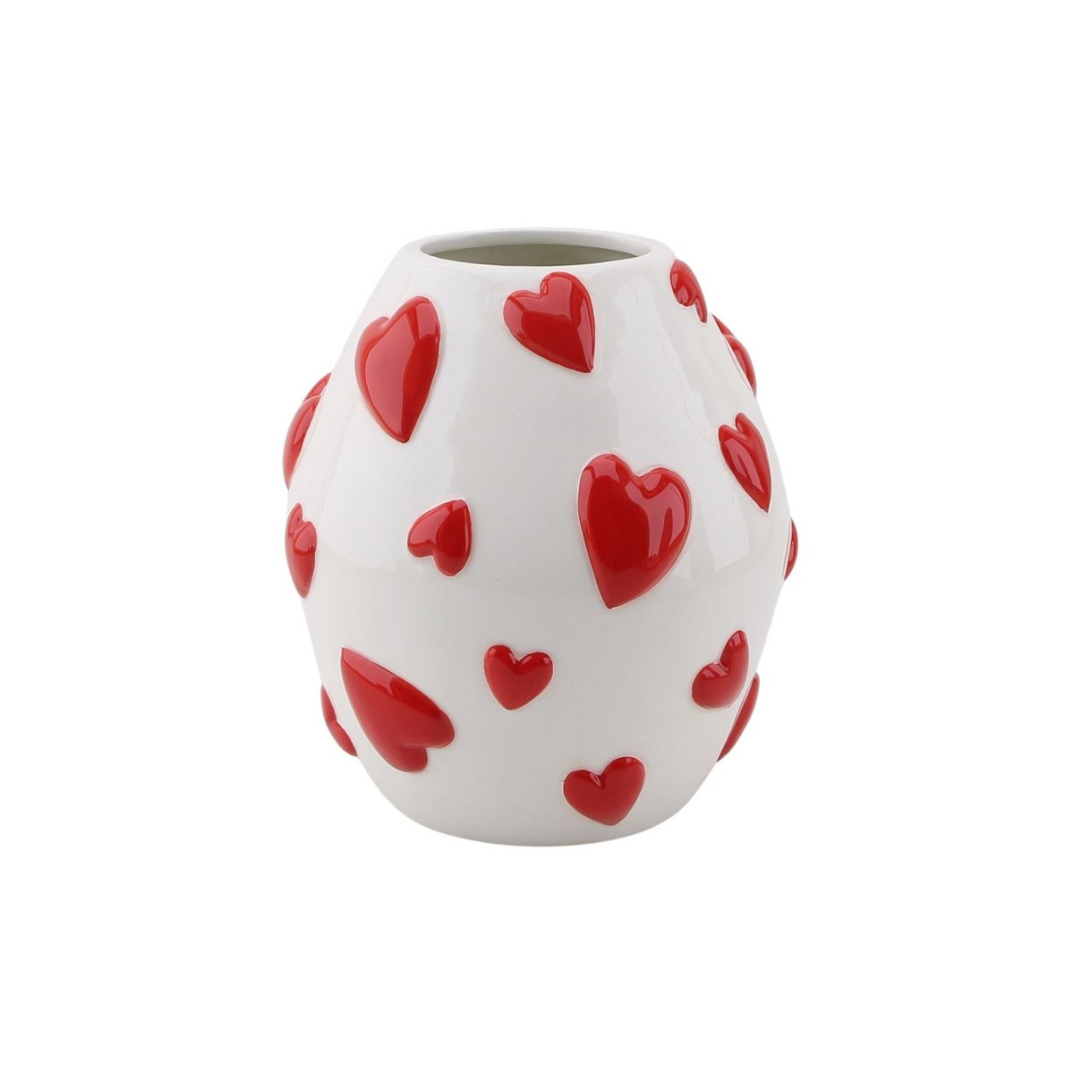 Housevitamin - Vaas - Bloemvaasharten - Wit/rood - 16x16x17,5 cm