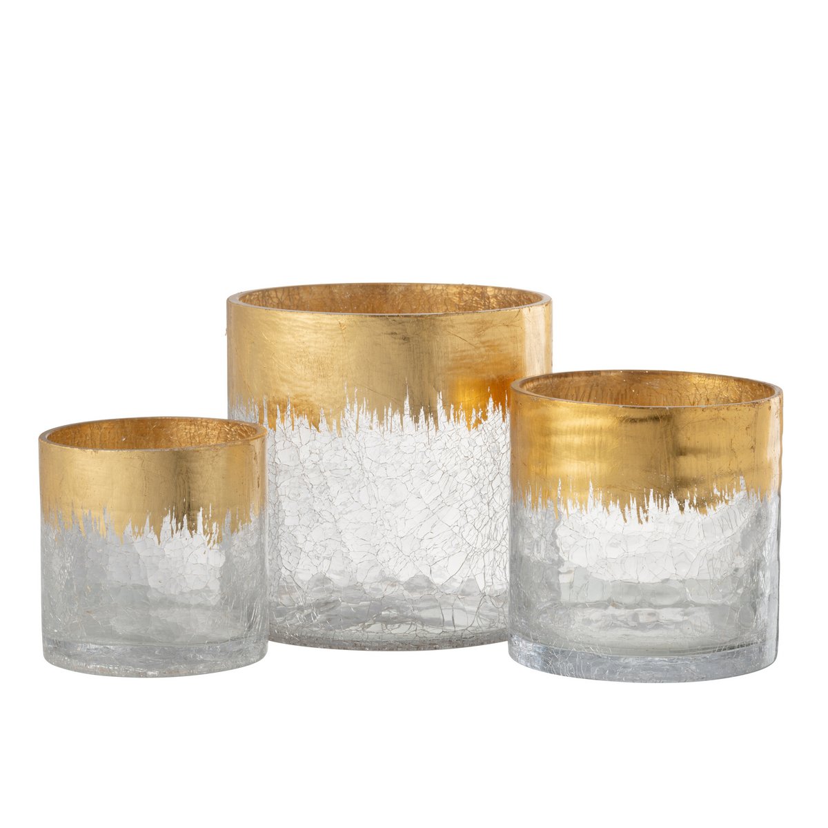 J-Line - Windlicht Crackle Glas Transparant Goud Large