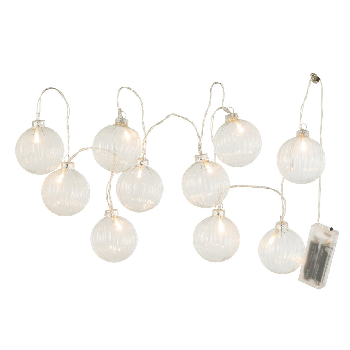 J-Line - LED-Slinger met kerstballen 'Orla Geribd' (10 ballen, LED, Transparant)