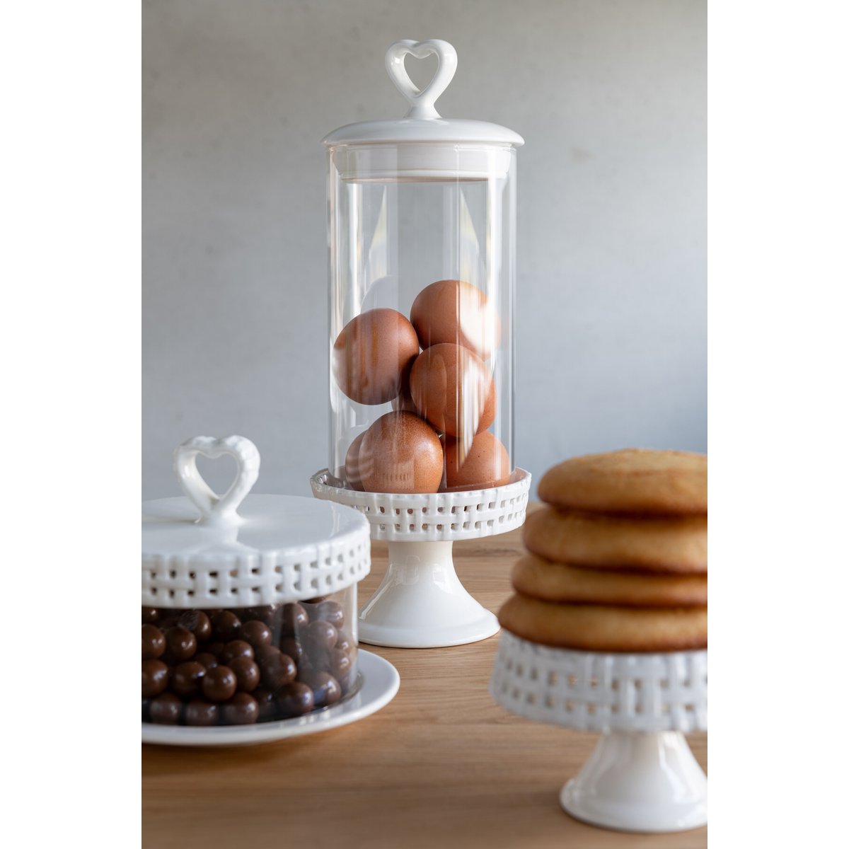 J-Line - Cake Bord Onder Glas - Taartplateau - Keramiek - Wit - S