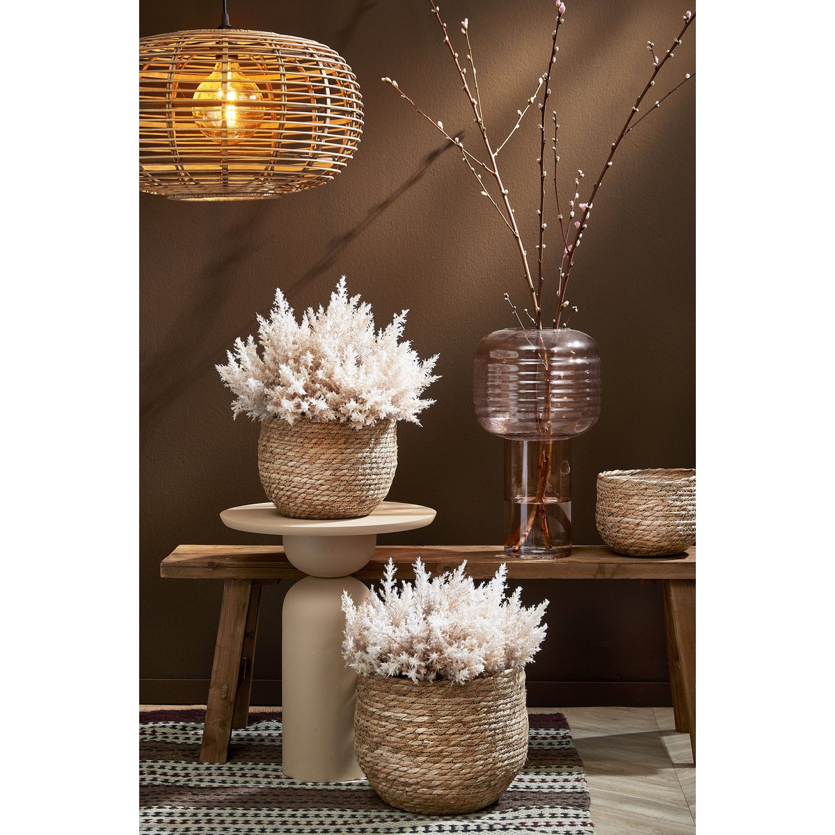 Mica Decorations - Jorck Plantenmand - Set van 3 - H24 x Ø26 cm - Zeegras - Lichtbruin