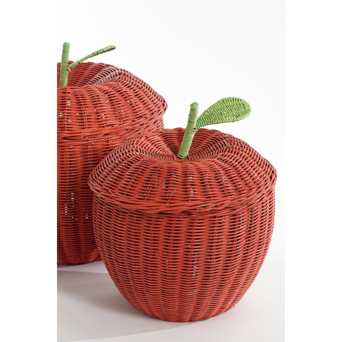 Mica Decorations - Opbergmand met Deksel - Set van 2 - H48 x Ø30 cm - Rotan - Rood