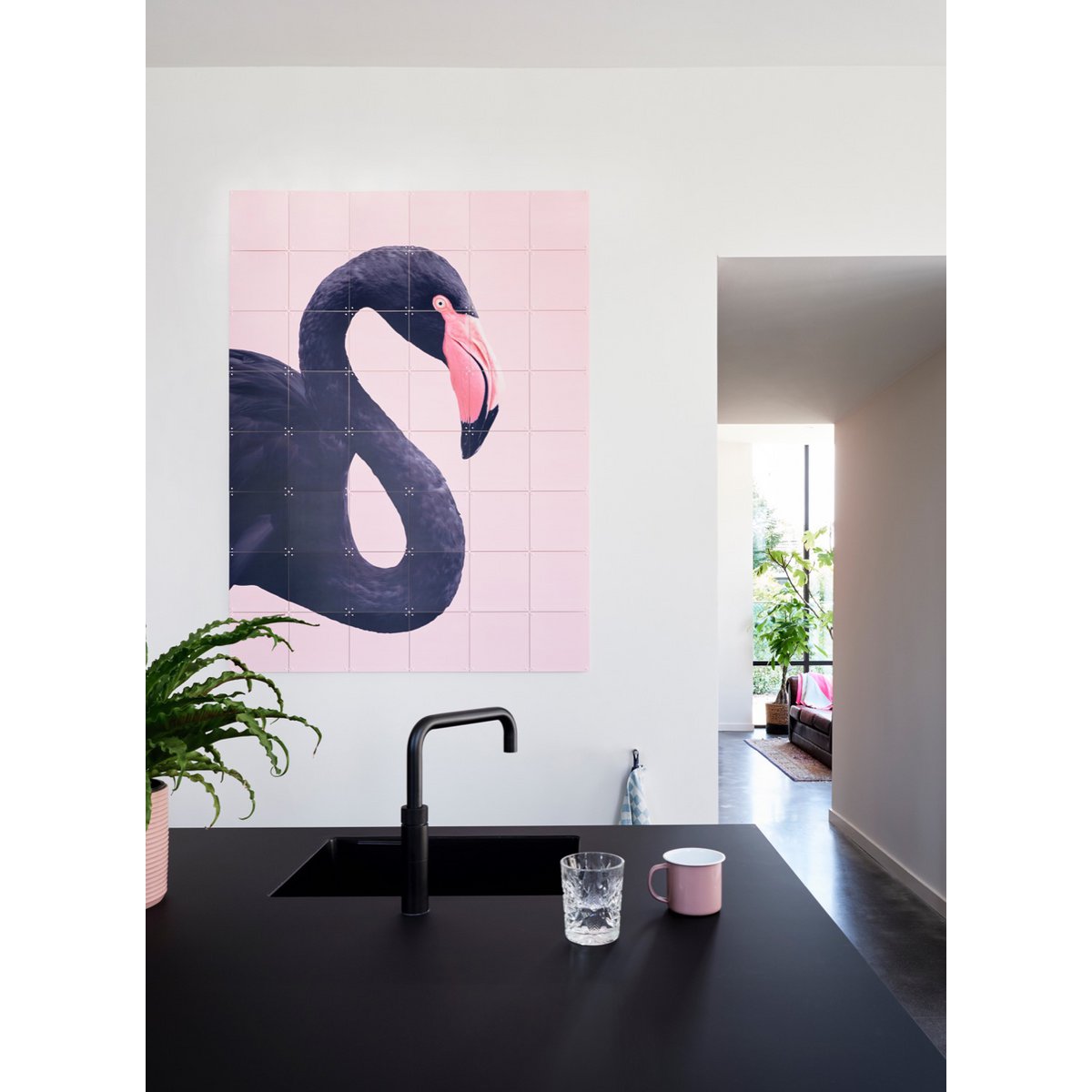 IXXI - Zwarte flamingo Wall art - Poster - Wanddecoratie - S - black