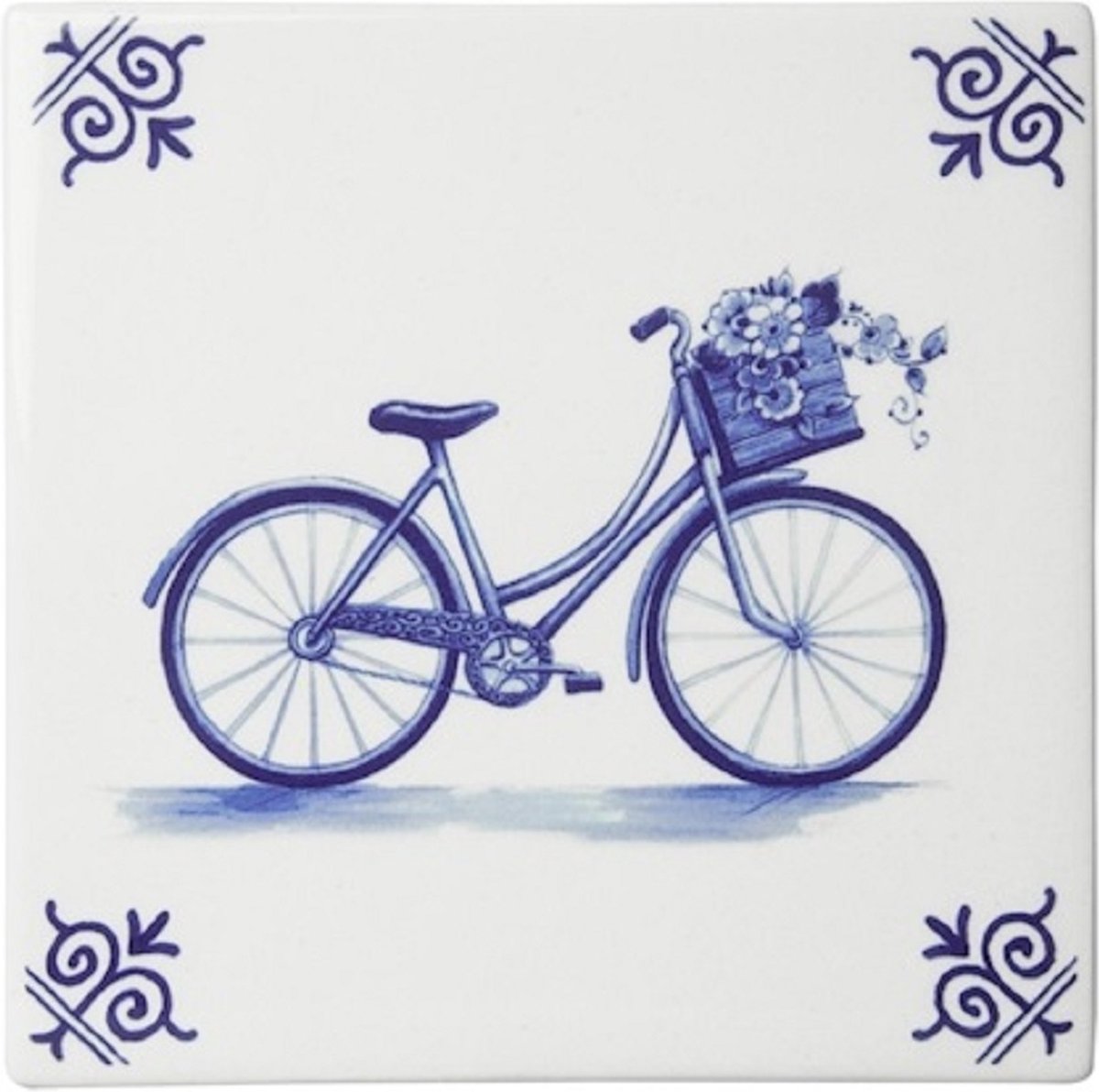 Heinen Delfts Blauw - Tegel 'Fiets'