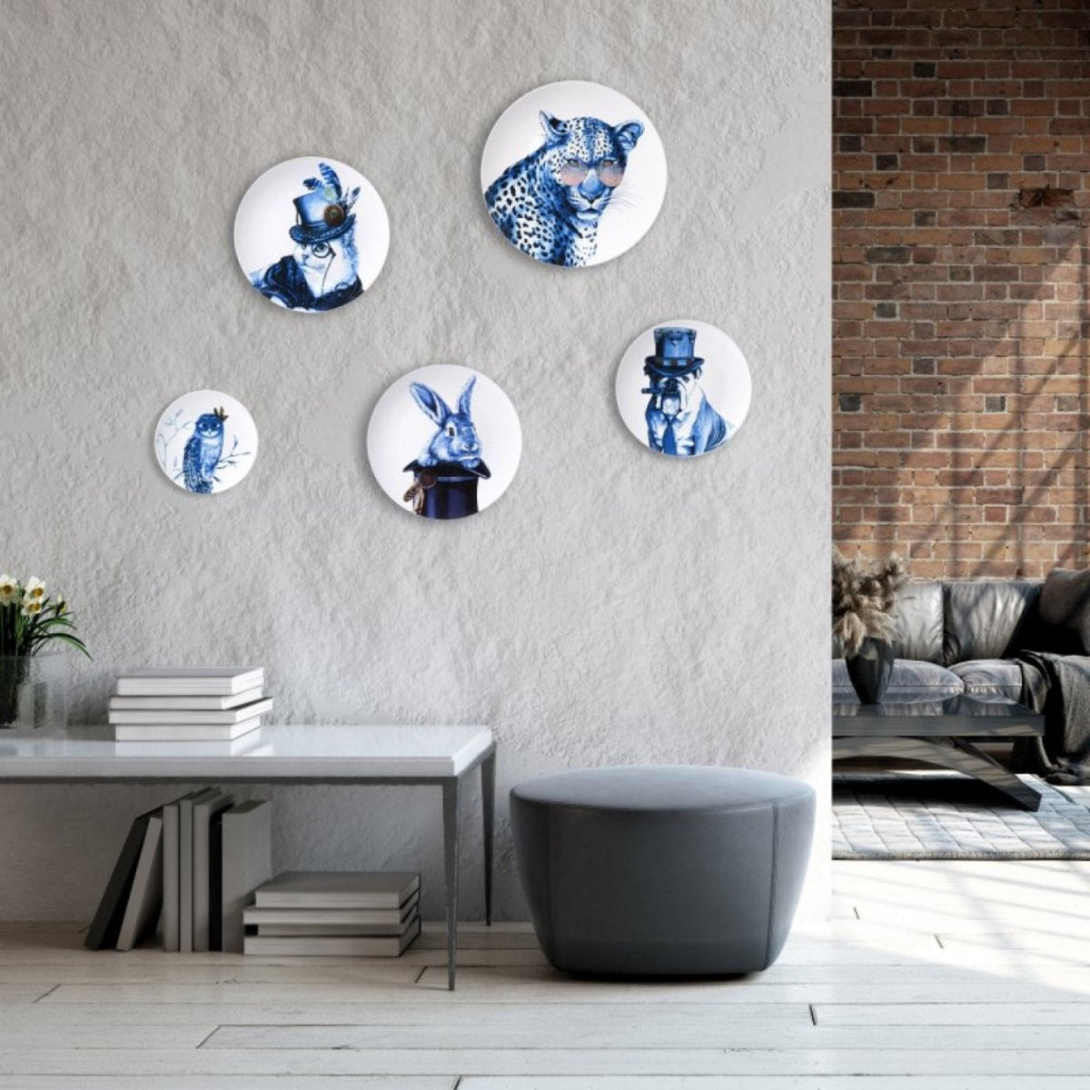 Heinen Delfts Blauw - Wandbord 'Poes met hoed'