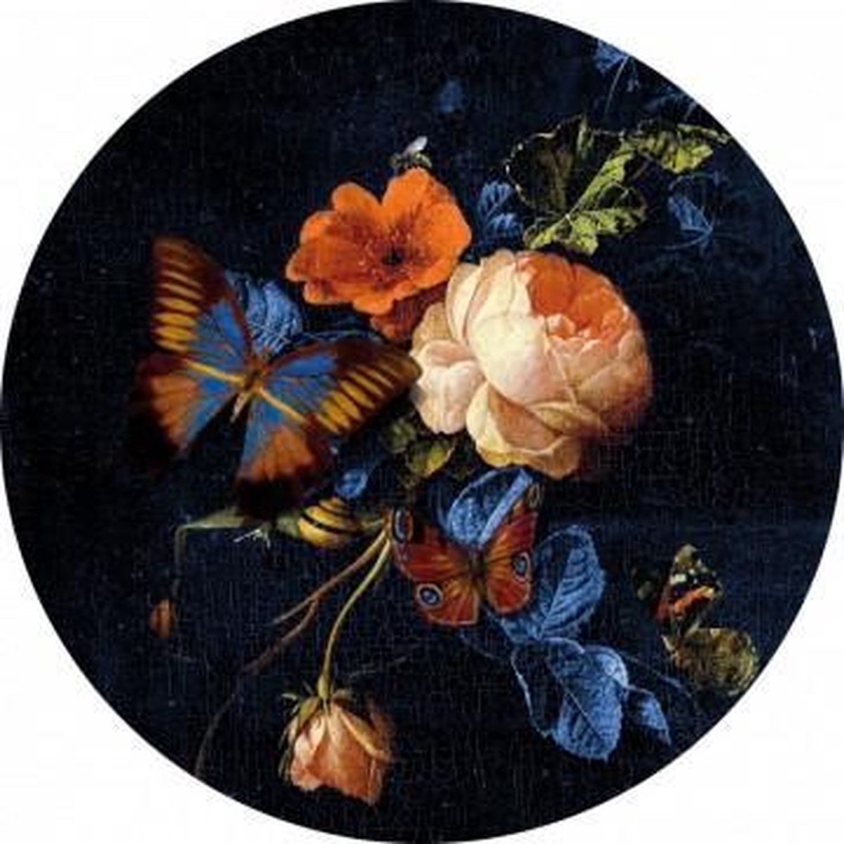 Heinen Delfts Blauw - Wandbord 'Stilleven met vlinders' (20cm)