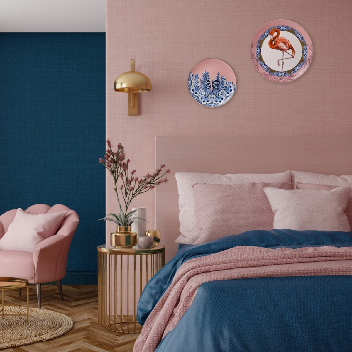 Heinen Delfts Blauw - Wandbord 'Mandala Flamingo'